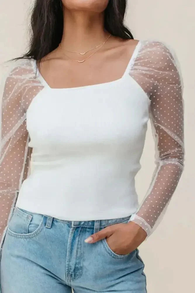 Swiss Dot Mesh Long Sleeve Square Neck Slim Top - Update AvenueFestival VibesTrendsi10010043553761110010043553761116b8264e - aebe - 4a6a - 95b1 - eb2e4229e5fe - MaxWhite