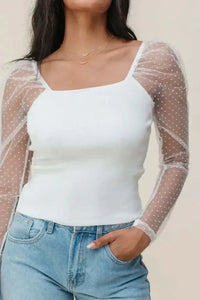 Swiss Dot Mesh Long Sleeve Square Neck Slim Top - Update AvenueFestival VibesTrendsi10010043553761110010043553761116b8264e - aebe - 4a6a - 95b1 - eb2e4229e5fe - MaxWhite