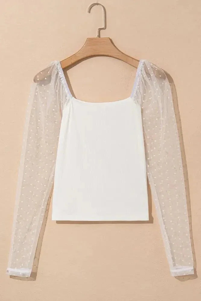 Swiss Dot Mesh Long Sleeve Square Neck Slim Top - Update AvenueFestival VibesTrendsi1001004355376111001004355376112e749c0e - 8e4e - 4148 - 93f2 - 1a3c7c41710e - MaxWhite