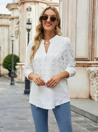 Swiss Dot Notched Neck Blouse - Update AvenueTrendsi100101352092933100101352092933d1683daa54f84d06b2f00e1011b69df1 - MaxWhite