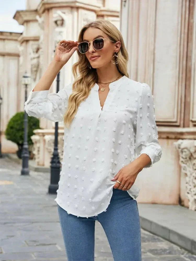 Swiss Dot Notched Neck Blouse - Update AvenueTrendsi100101352092933100101352092933b5b568bb21f944d2a5a2371b0f79e378 - MaxWhite