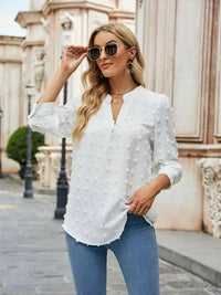 Swiss Dot Notched Neck Blouse - Update AvenueTrendsi100101352092933100101352092933b5b568bb21f944d2a5a2371b0f79e378 - MaxWhite