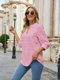 Swiss Dot Notched Neck Blouse - Update AvenueTrendsi100101352094046100101352094046744565e1af784c4bbc6a354e9fc0854b - MaxCarnation Pink