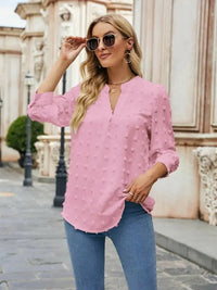 Swiss Dot Notched Neck Blouse - Update AvenueTrendsi100101352094046100101352094046a2139e454bf64d4ca2e8b11b6833fb4a - MaxCarnation Pink