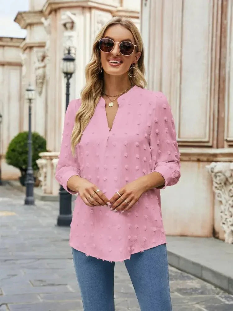Swiss Dot Notched Neck Blouse - Update AvenueTrendsi10010135209404610010135209404615d3275133f6482db975f242f272663e - MaxCarnation Pink