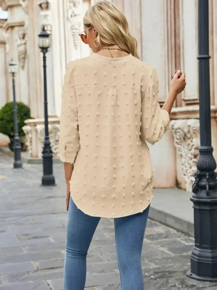 Swiss Dot Notched Neck Blouse - Update AvenueTrendsi100101352094431100101352094431f46001d215f749b8b1043a001276449b - MaxSand
