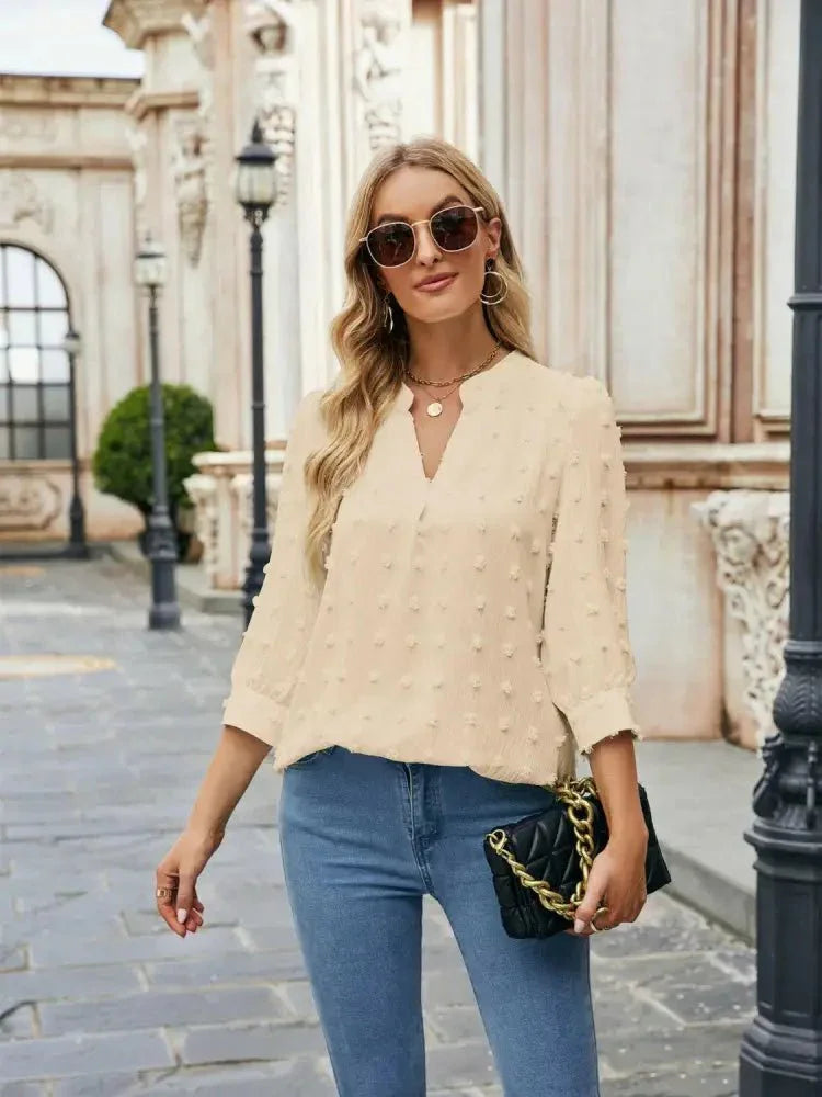 Swiss Dot Notched Neck Blouse - Update AvenueTrendsi100101352094431100101352094431aae31d0c30eb4c8d998df68fbce5c689 - MaxSand