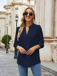 Swiss Dot Notched Neck Blouse - Update AvenueTrendsi1001013520967211001013520967213b8f6d92f40d42c9ba5546cca9ada611 - MaxNavy