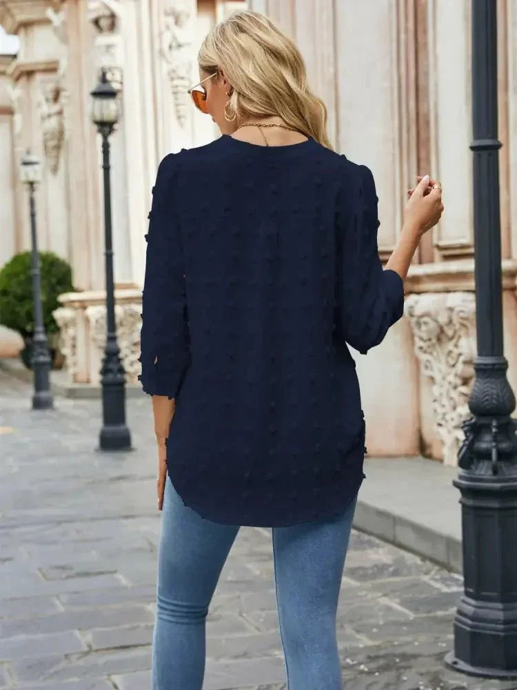 Swiss Dot Notched Neck Blouse - Update AvenueTrendsi100101352096721100101352096721ea3876156aec48caa57a3e2f6a5c21c4 - MaxNavy