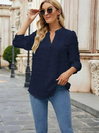 Swiss Dot Notched Neck Blouse - Update AvenueTrendsi100101352096721100101352096721b13896342ea64a52b79cdb5a65334775 - MaxNavy