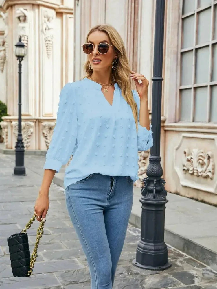 Swiss Dot Notched Neck Blouse - Update AvenueTrendsi10010135209677510010135209677535e7adb52aab44d2b571242fb915ba28 - MaxPastel Blue