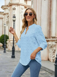 Swiss Dot Notched Neck Blouse - Update AvenueTrendsi1001013520967751001013520967758de208caa72f4186bb73b7c96bd4dbff - MaxPastel Blue