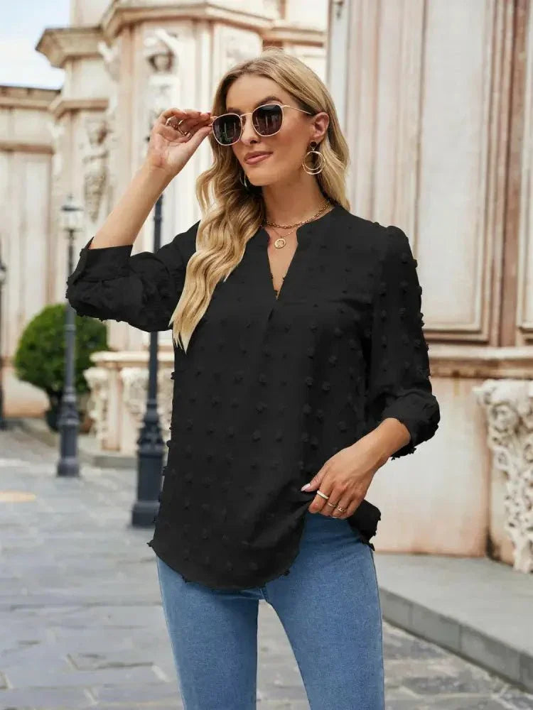 Swiss Dot Notched Neck Blouse - Update AvenueTrendsi1001013520983401001013520983403a9f28fdfb9b4030b8c32c05f1e62d71 - MaxBlack