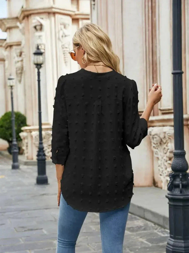 Swiss Dot Notched Neck Blouse - Update AvenueTrendsi1001013520983401001013520983401b002227fe484d4aa259d11570de44bd - MaxBlack