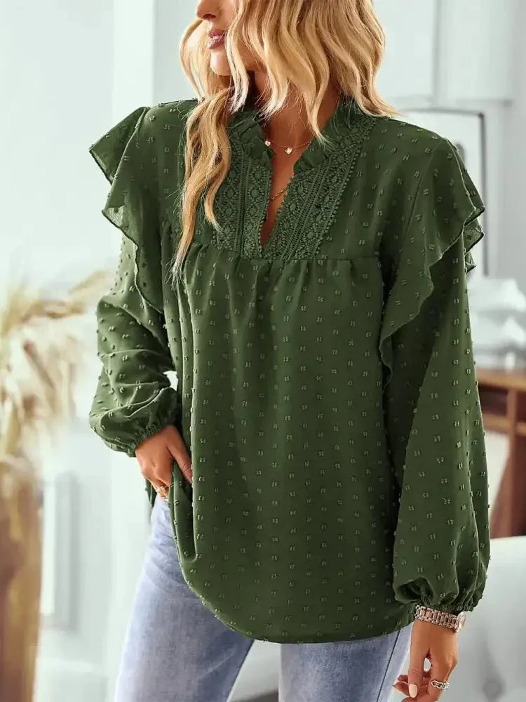 Swiss Dot Ruffled Long Sleeve Blouse - Update AvenueT-ShirtsTrendsi10010141570128110010141570128107abc690 - ce8b - 4b67 - 95c6 - 4a78917e4af9 - MaxArmy Green