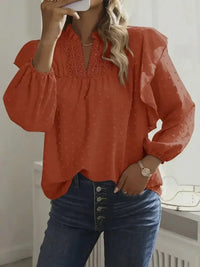 Swiss Dot Ruffled Long Sleeve Blouse - Update AvenueT-ShirtsTrendsi100101415701383100101415701383b9249454 - 6c7c - 4315 - 81a2 - 3db7af2e2744 - MaxOrange - Red
