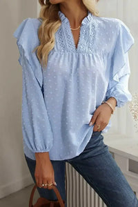 Swiss Dot Ruffled Long Sleeve Blouse - Update AvenueT-ShirtsTrendsi1001014157019851001014157019853e59327c563845efa88c6c8b158cd116 - MaxLight Blue