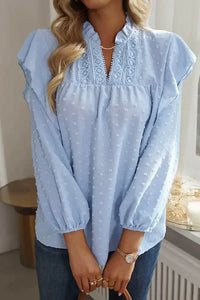 Swiss Dot Ruffled Long Sleeve Blouse - Update AvenueT-ShirtsTrendsi10010141570198510010141570198558a178facec6427b8dbffee72a0e10a8 - MaxLight Blue