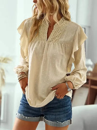 Swiss Dot Ruffled Long Sleeve Blouse - Update AvenueT-ShirtsTrendsi10010141570513010010141570513048240b02 - b1fb - 45af - aed3 - e06e02262169 - MaxPastel Yellow