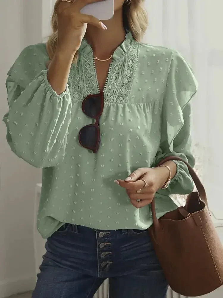 Swiss Dot Ruffled Long Sleeve Blouse - Update AvenueT-ShirtsTrendsi1001014157055461001014157055467589d3bc - 1ef8 - 46d5 - 913f - d0913e0e691d - MaxLight Green