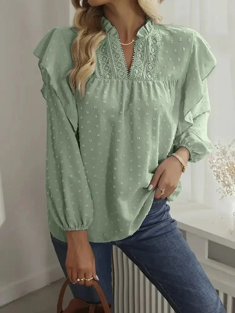 Swiss Dot Ruffled Long Sleeve Blouse - Update AvenueT-ShirtsTrendsi10010141570554610010141570554625ee78cd - b3da - 48b6 - ba56 - 1b985f601557 - MaxLight Green