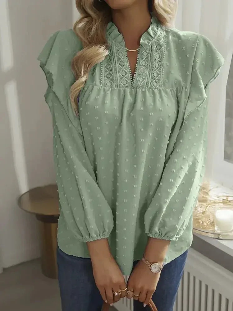 Swiss Dot Ruffled Long Sleeve Blouse - Update AvenueT-ShirtsTrendsi100101415705546100101415705546e70c39ec - bcef - 4355 - 96fb - 8ab6d21946d7 - MaxLight Green