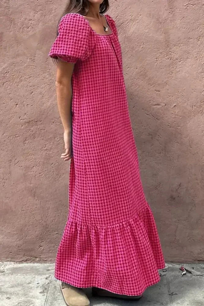 SYNZ Gingham Check Bubble Sleeve Ruffled Maxi Dress - Update AvenueTrendsi1001009483731481001009483731489cf1dd51 - b1d9 - 4fa2 - a20f - f6e5cb825f3d - Max - OriginStrawberry