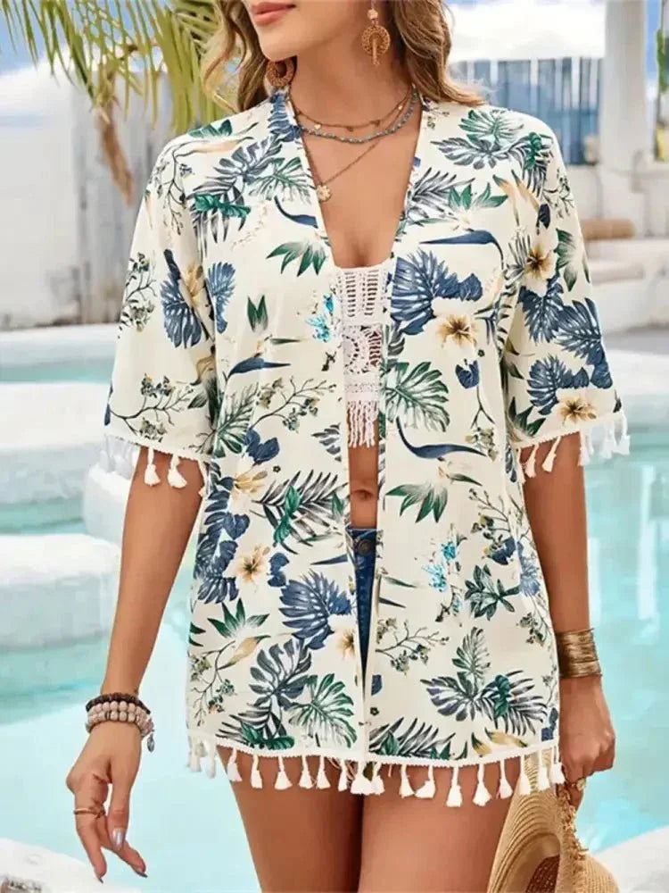 Tassel Printed Open Front Half Sleeve Cover - Up - Update AvenueTrendsi100100115781198100100115781198966c21b6 - cad1 - 4510 - 8d37 - a891a2c1b675 - MaxPastel Yellow