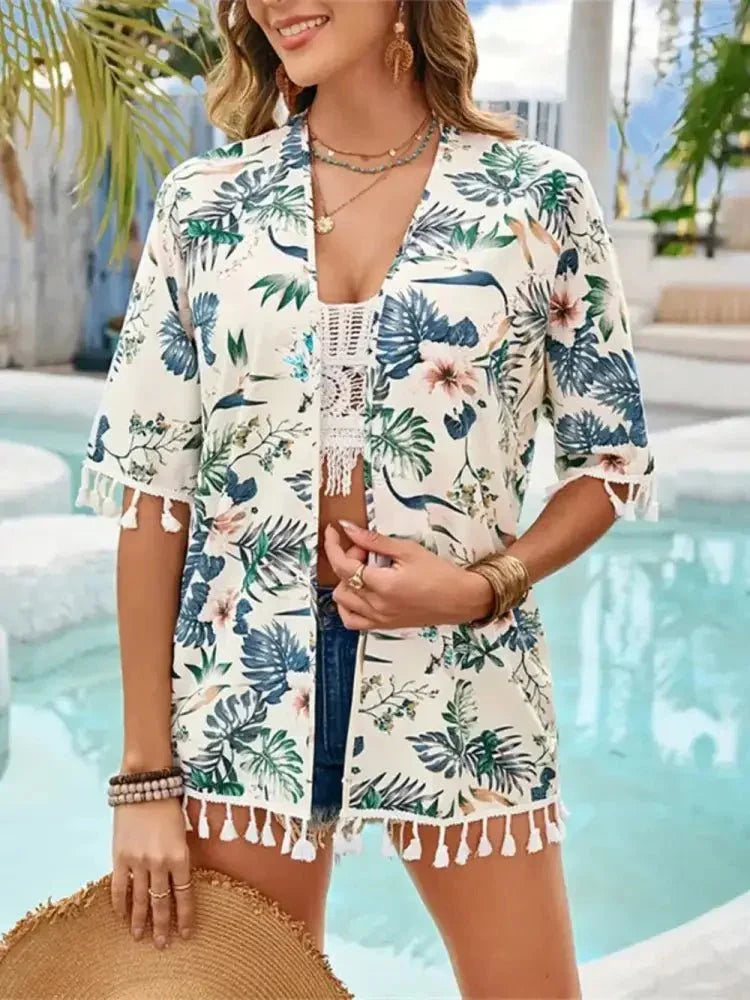Tassel Printed Open Front Half Sleeve Cover - Up - Update AvenueTrendsi1001001157811981001001157811982c71b271 - abda - 44d7 - ba99 - e12ce793f2b1 - MaxPastel Yellow