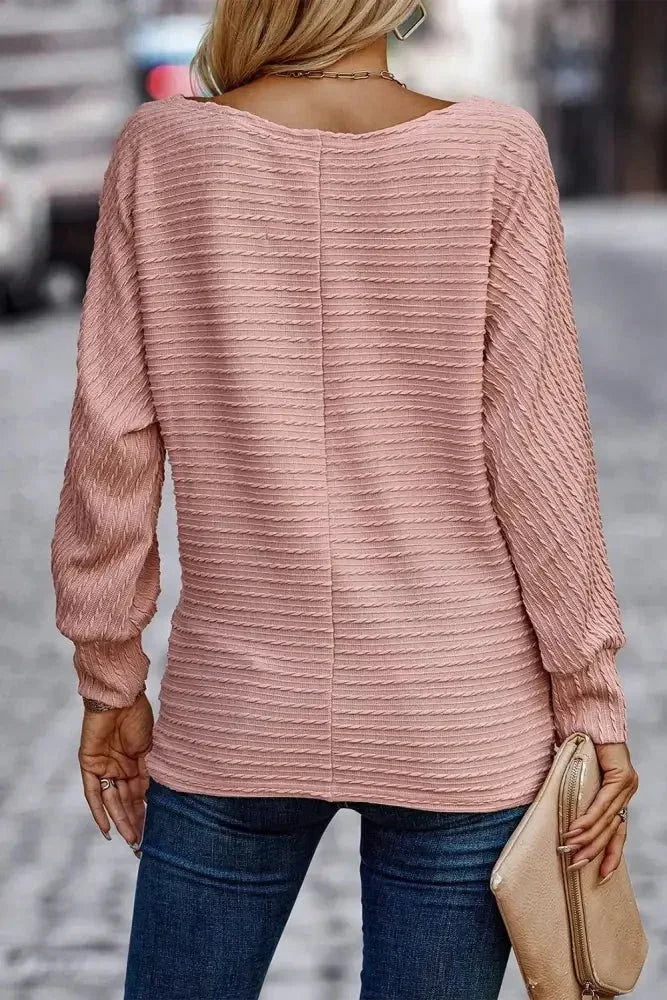 Texture Round Neck Long Sleeve Top - Update AvenueTrendsi100101987690079100101987690079dab514f02c184edaadb92d6b128763f8 - MaxDusty Pink