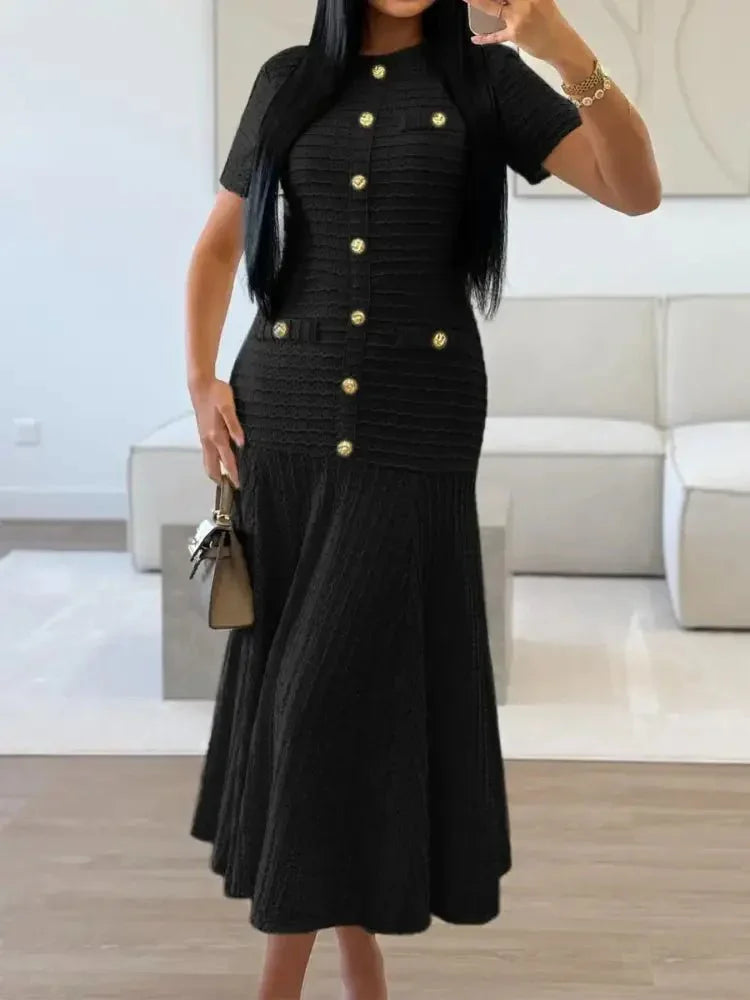 Textured Knit Short Sleeve Dress - Update AvenueCasual DressesTrendsi100100251965595100100251965595Textured Knit Short Sleeve DressBlack