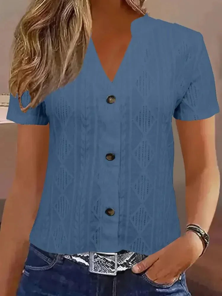 Textured Notched Short Sleeve Blouse - Update AvenueT-ShirtsTrendsi100100081938605100100081938605c1f205170b2b4de18f4ad67a9ff9362f - Max - OriginNavy Blue