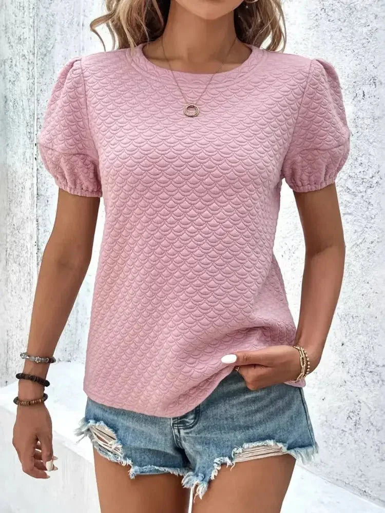 Textured Puff Sleeve T-Shirt - Update AvenueT-ShirtsTrendsi1001005876267901001005876267902d6f08207b304aba826b3355c897f3ae - Max - OriginDusty Pink