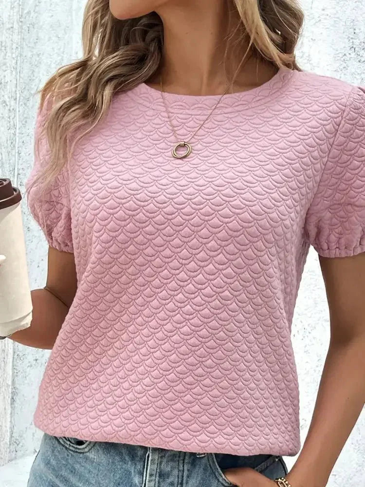 Textured Puff Sleeve T-Shirt - Update AvenueT-ShirtsTrendsi100100587626790100100587626790f3a816544f9e4591a4a7192bb0112fbd - Max - OriginDusty Pink