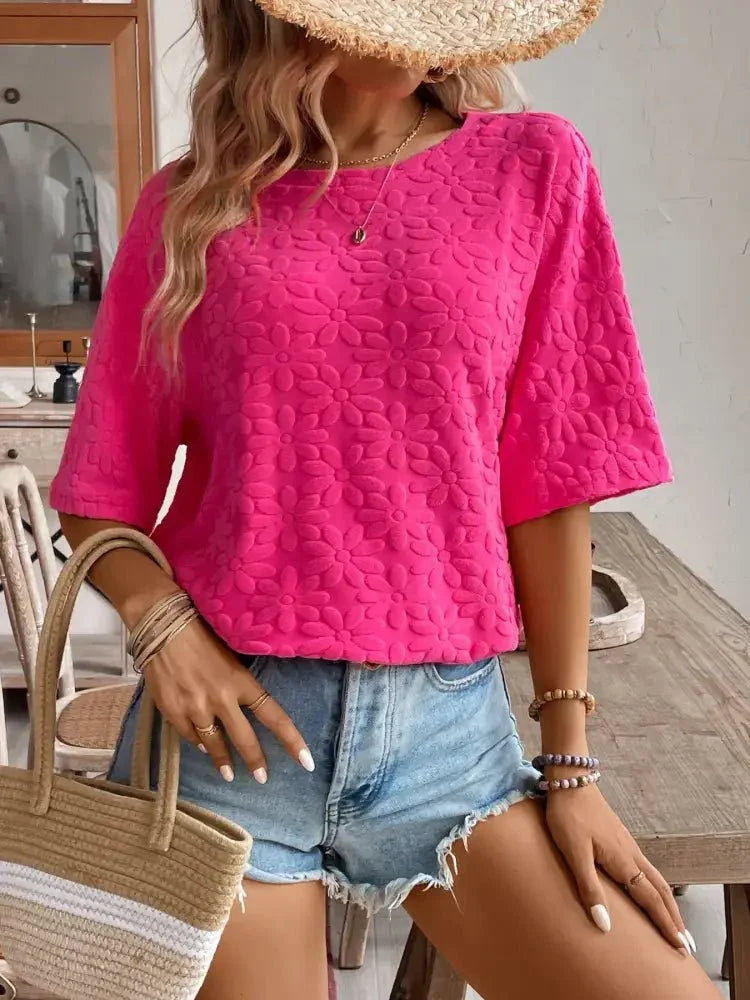 Textured Round Neck Oversized T-Shirt - Update AvenueT-ShirtsTrendsi100100979105119100100979105119cbb740de2de14bdfb21b4ea8c90d25fe - Max - OriginFuchsia Pink