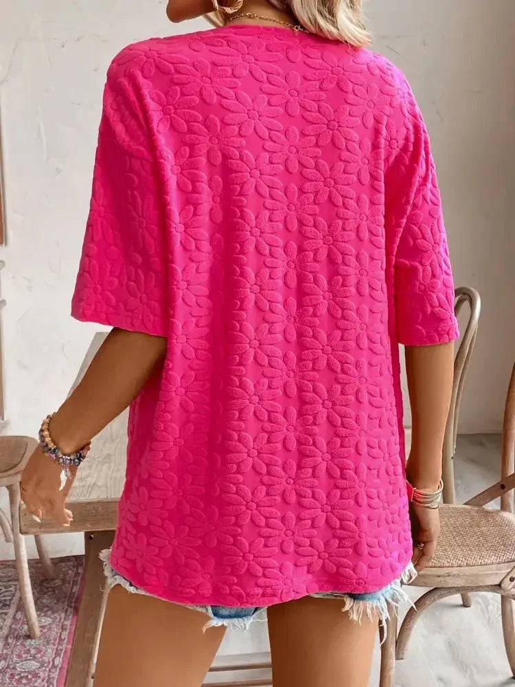 Textured Round Neck Oversized T-Shirt - Update AvenueT-ShirtsTrendsi100100979105119100100979105119ee86a601c1ca43e79efcfaf4909672b6 - Max - OriginFuchsia Pink