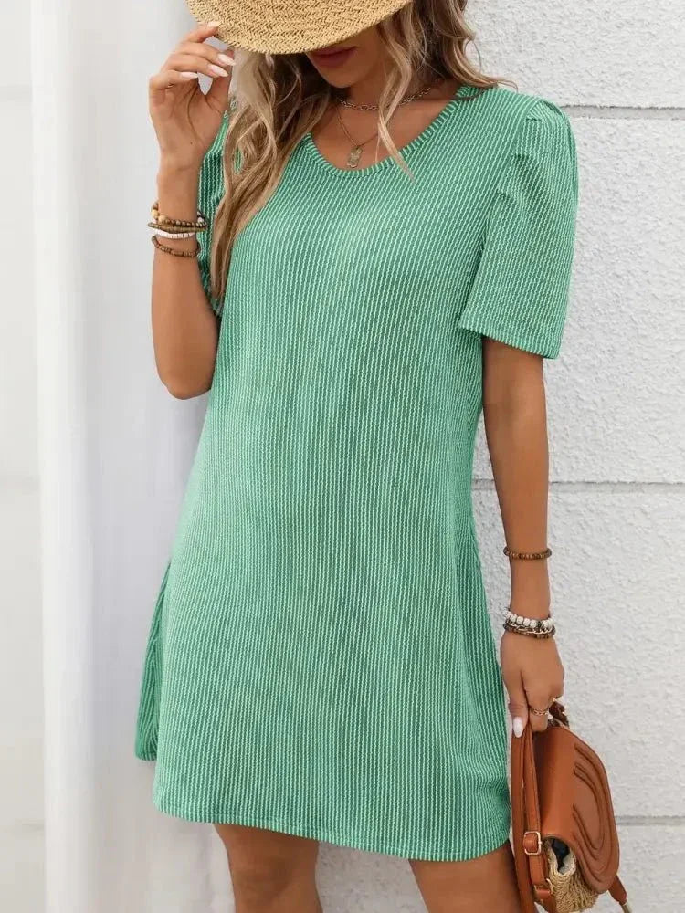 Textured Round Neck Short Sleeve Mini Dress - Update AvenueEffortless Elegance: DressesTrendsi100100453171182100100453171182626985b8 - ef63 - 4458 - aa3d - 20d59df2b14c - MaxGum Leaf