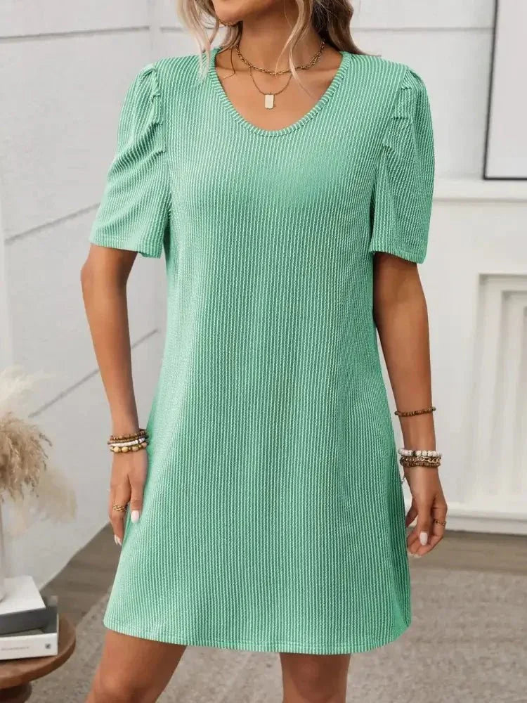 Textured Round Neck Short Sleeve Mini Dress - Update AvenueEffortless Elegance: DressesTrendsi1001004531711821001004531711826b5188f0 - eb5b - 4eb0 - b896 - 4ab6f45bfbca - MaxGum Leaf