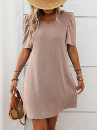 Textured Round Neck Short Sleeve Mini Dress - Update AvenueEffortless Elegance: DressesTrendsi100100453171731100100453171731335a82a6 - fbf2 - 4d06 - b817 - 09f3fc7ccf47 - MaxPale Blush