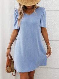 Textured Round Neck Short Sleeve Mini Dress - Update AvenueEffortless Elegance: DressesTrendsi1001004531766101001004531766104a09513b - 2823 - 40d5 - 8be0 - be974bd53929 - MaxLight Blue