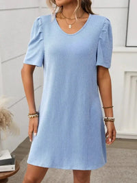 Textured Round Neck Short Sleeve Mini Dress - Update AvenueEffortless Elegance: DressesTrendsi10010045317661010010045317661069128e71 - b558 - 42fb - abd5 - 8f33db8cec25 - MaxLight Blue