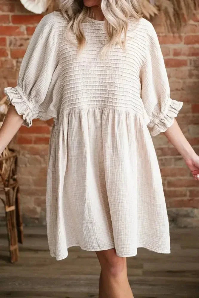 Textured Ruffled Puff Sleeve Loose Dress - Update AvenueEffortless Elegance: DressesTrendsi1001003258036071001003258036079d341e48 - 36c6 - 479f - b328 - 1e6d9afd200a - Max - OriginBeige