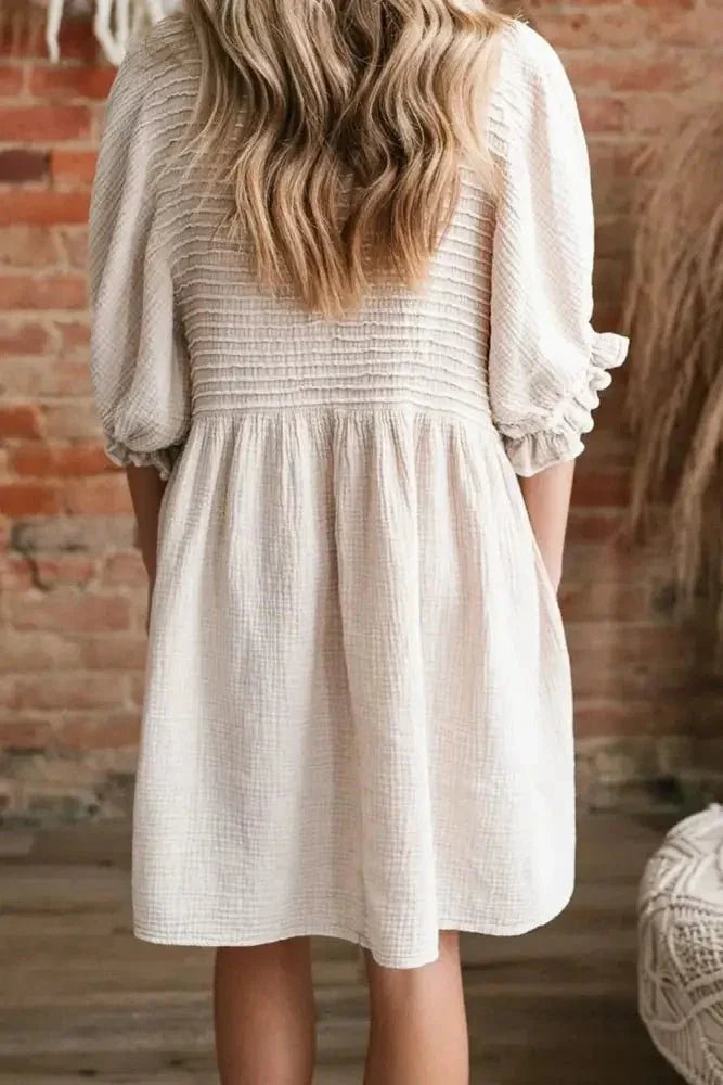 Textured Ruffled Puff Sleeve Loose Dress - Update AvenueEffortless Elegance: DressesTrendsi10010032580360710010032580360755cb06bd - e936 - 4d14 - 9155 - f0fcb600d07f - Max - OriginBeige