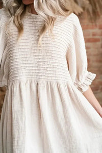 Textured Ruffled Puff Sleeve Loose Dress - Update AvenueEffortless Elegance: DressesTrendsi100100325803607100100325803607e6aa5b63 - eb7c - 41c9 - a236 - 8c62319a90c6 - Max - OriginBeige