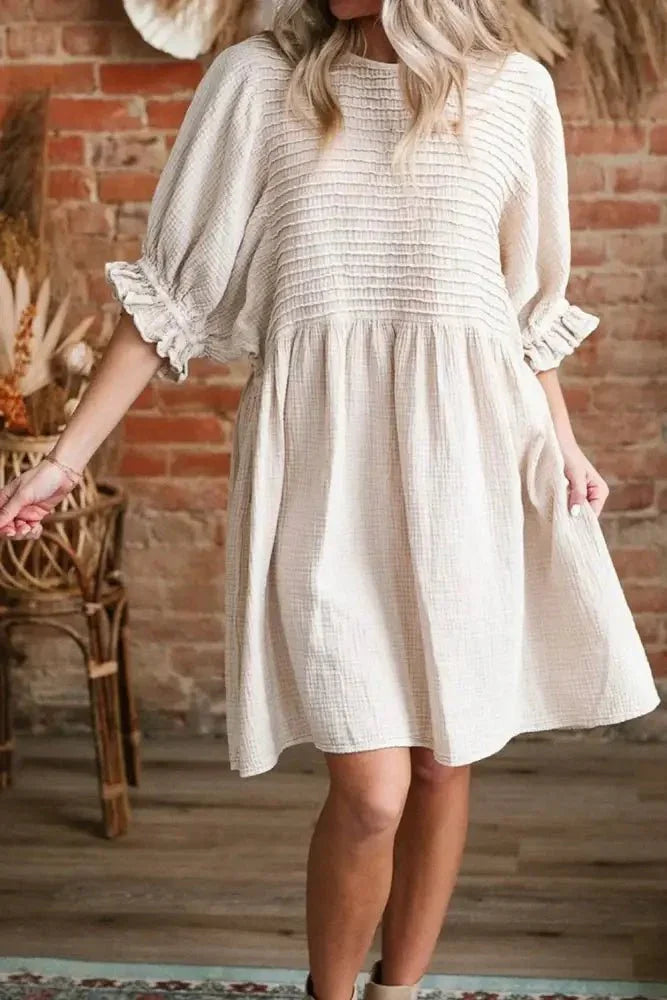 Textured Ruffled Puff Sleeve Loose Dress - Update AvenueEffortless Elegance: DressesTrendsi100100325803607100100325803607c963c3b1 - 769d - 460f - 8298 - c7557b1d08d8 - Max - OriginBeige