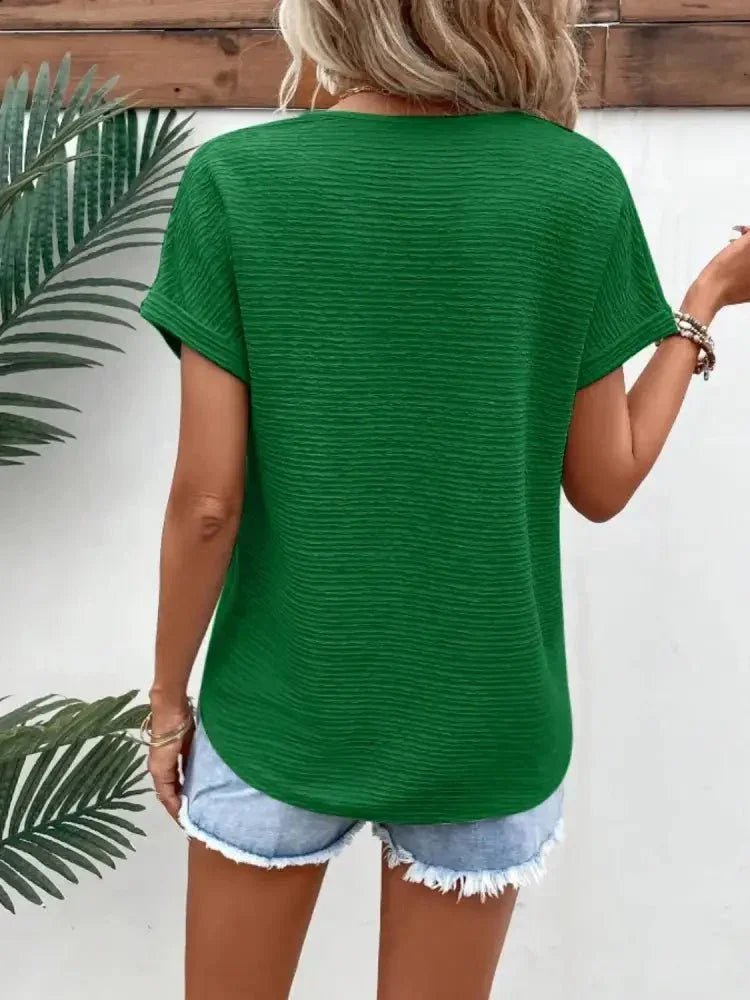 Textured Solid Color Short Sleeve Top - Update AvenueT-ShirtsTrendsi1001006065711221001006065711220186fcf4 - 0320 - 4f72 - afcb - 0503aa9e421d - Max - OriginDark Green