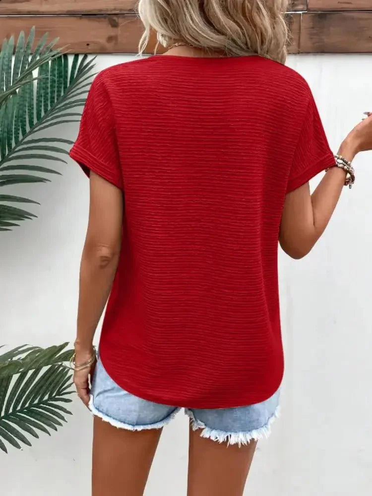 Textured Solid Color Short Sleeve Top - Update AvenueT-ShirtsTrendsi1001006065711591001006065711592ba38595 - c4dd - 4652 - 8238 - f0e37c281cf1 - Max - OriginScarlet