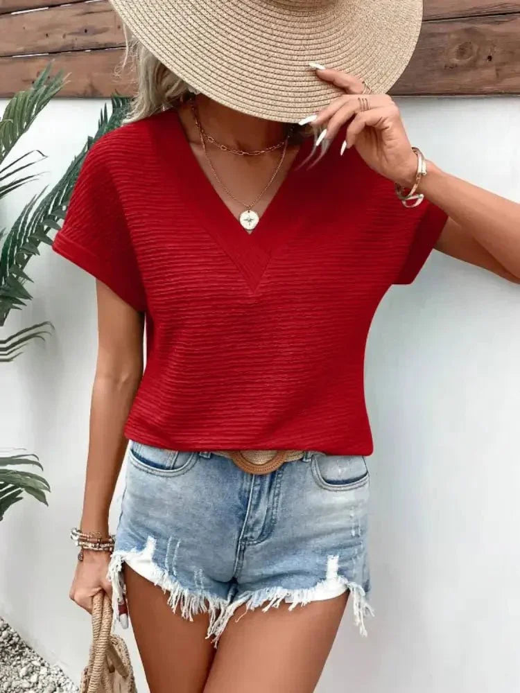 Textured Solid Color Short Sleeve Top - Update AvenueT-ShirtsTrendsi100100606571159100100606571159fb27af5a - 96c7 - 4a3d - 8866 - cdeeeb82a462 - Max - OriginScarlet
