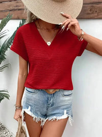 Textured Solid Color Short Sleeve Top - Update AvenueT-ShirtsTrendsi100100606571159100100606571159fb27af5a - 96c7 - 4a3d - 8866 - cdeeeb82a462 - Max - OriginScarlet