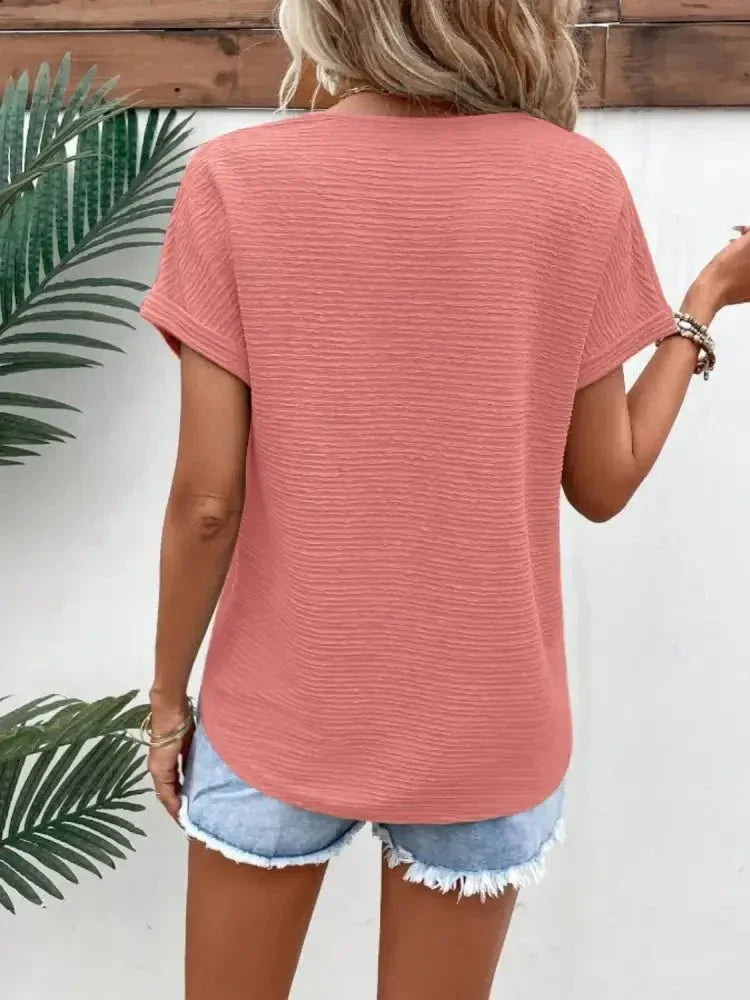 Textured Solid Color Short Sleeve Top - Update AvenueT-ShirtsTrendsi10010060657214710010060657214706025915 - a776 - 4282 - ae0b - 5620c484e008 - Max - OriginBurnt Coral
